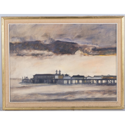 1245 - Janet Reid (b.1939), Hastings Pier in a storm, mid-20th century watercolour, unsigned, 41cm x 57cm, ... 