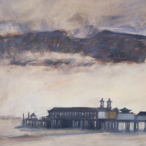 1245 - Janet Reid (b.1939), Hastings Pier in a storm, mid-20th century watercolour, unsigned, 41cm x 57cm, ... 