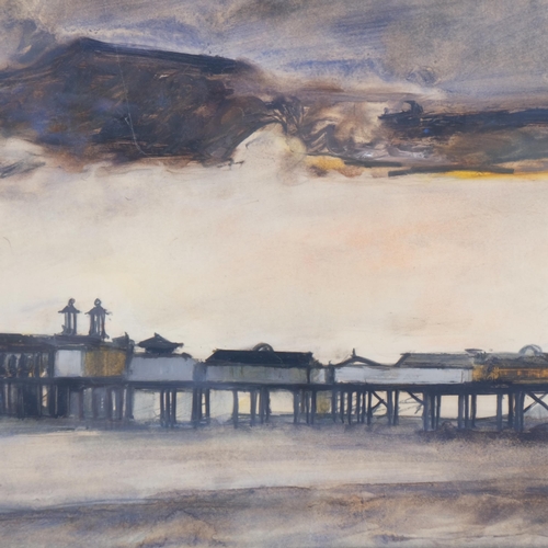 1245 - Janet Reid (b.1939), Hastings Pier in a storm, mid-20th century watercolour, unsigned, 41cm x 57cm, ... 