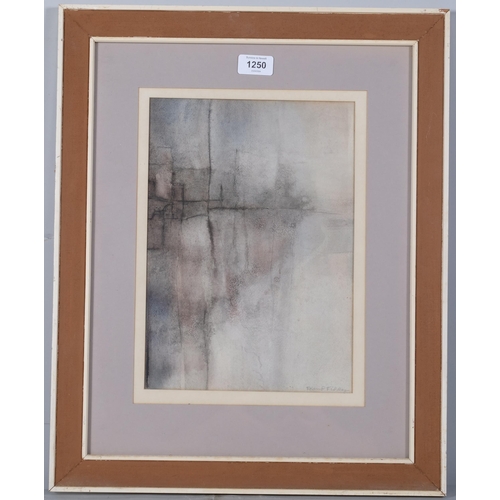 1250 - Roland Fiddy, harbour reflections, watercolour, signed, 32cm x 22cm, framed