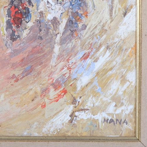 1251 - Ghassan Nana (born 1953), Arab horsemen, impressionist oil on board, signed, 44cm x 30cm, framed