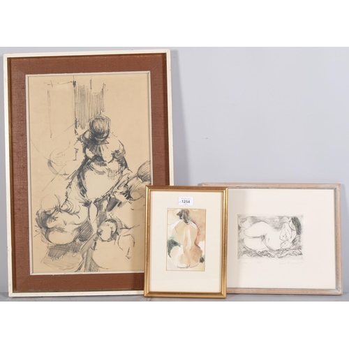 1254 - 3 female nudes, including works by Ken Townsend (etching), and Beatrice Lacey, framed (3)