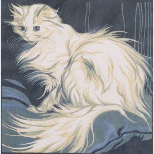 1256 - Norbertine Von Bresslern-Roth (1891 - 1978), long haired cat, colour linocut print, signed in pencil... 