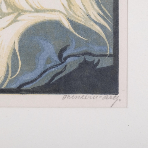 1256 - Norbertine Von Bresslern-Roth (1891 - 1978), long haired cat, colour linocut print, signed in pencil... 