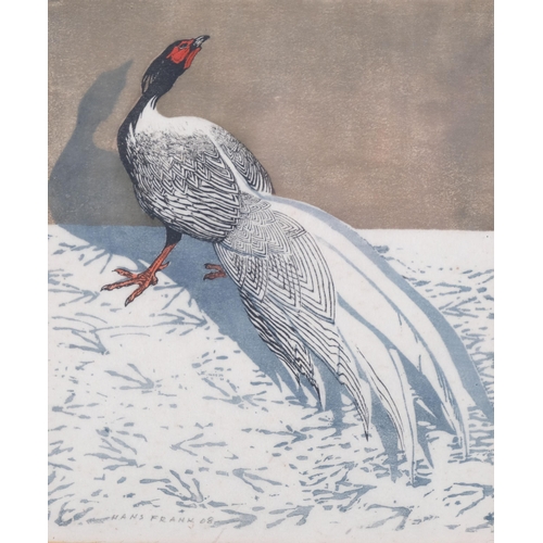 1257 - Hans Frank (1884 - 1948), pheasant, colour woodcut print, signed in pencil, dated '08, image 19cm x ... 