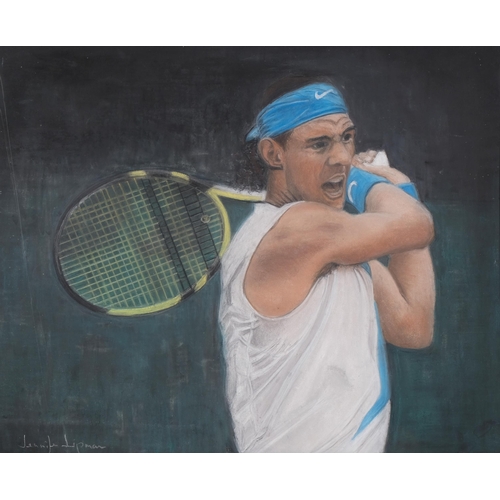 1265 - Jennifer Lipman (1935 - 2022), Rafa Nadal, coloured pastels, signed, 38cm x 45cm, framed