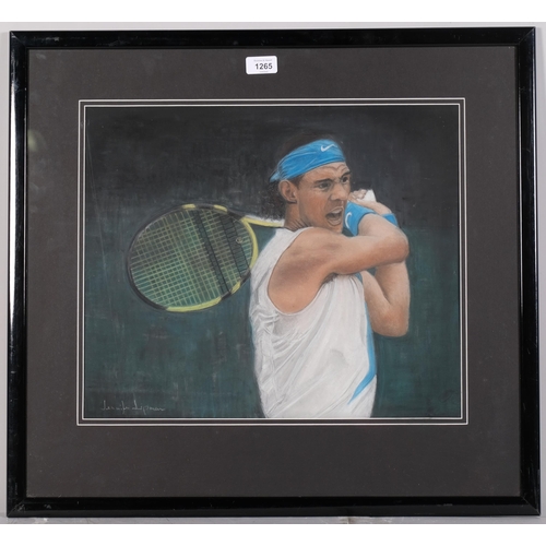 1265 - Jennifer Lipman (1935 - 2022), Rafa Nadal, coloured pastels, signed, 38cm x 45cm, framed