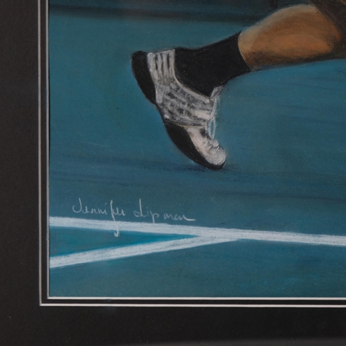 1267 - Jennifer Lipman (1935 - 2022), Novak Djokovic, coloured pastels, signed,54cm x 37cm, framed