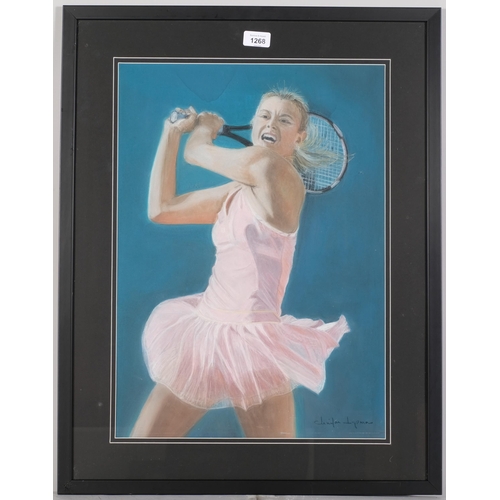 1268 - Jennifer Lipman (1935 - 2022), Maria Sharapova, coloured pastels, signed, 53cm x 38cm, framed