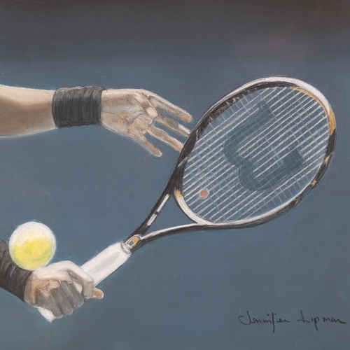 1270 - Jennifer Lipman (1935 - 2022), Jo-Wilfried Tsonga, coloured pastels, signed, 44cm x 60cm, framed