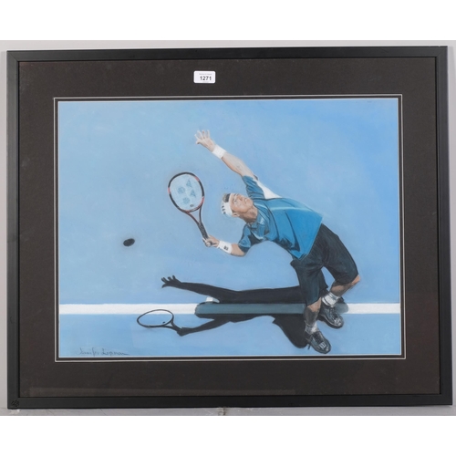 1271 - Jennifer Lipman (1935 - 2022), Lleyton Hewitt, coloured pastels, signed, 45cm x 60cm, framed