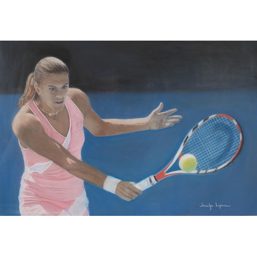 1272 - Jennifer Lipman (1935 - 2022), Amelie Mauresmo, coloured pastels, signed, 45cm x 67cm, framed