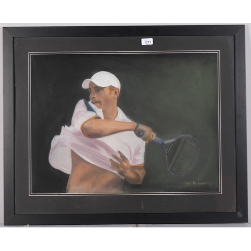 1273 - Jennifer Lipman (1935 - 2022), Andy Roddick, coloured pastels, signed, 46cm x 64cm, framed