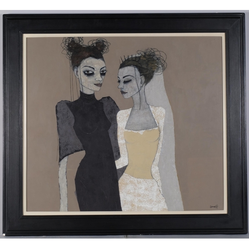 1274 - Margaret Anne Bennett RSW, Widow And Bride, mixed media, gouache/charcoal, artist's label verso, fra... 