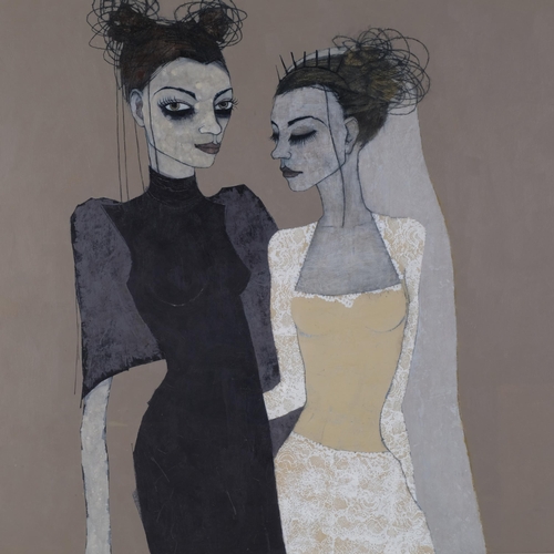 1274 - Margaret Anne Bennett RSW, Widow And Bride, mixed media, gouache/charcoal, artist's label verso, fra... 