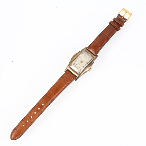 2044 - BULOVA - an American gold plated stainless steel mechanical wristwatch, circa 1940s, silvered dial w... 