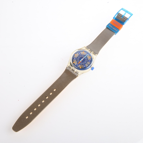 2023 - SWATCH - a clear plastic commemorative presentation 'Le Walk, Le Swatch, Le Game' stop-watch quartz ... 