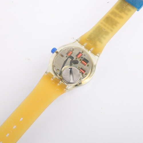 2023 - SWATCH - a clear plastic commemorative presentation 'Le Walk, Le Swatch, Le Game' stop-watch quartz ... 