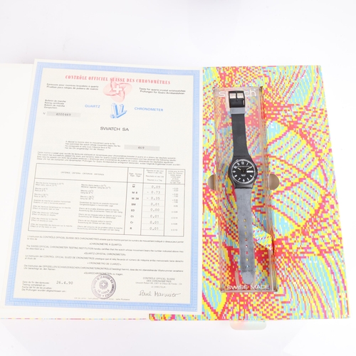 2030 - SWATCH - a black plastic chronometer quartz wristwatch, circa 1989, limited edition no. 0469 of 2000... 