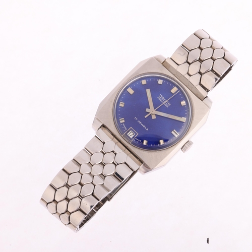 2035 - GRUEN - a Vintage stainless steel Precision mechanical calendar bracelet watch, circa 1960s, blue di... 