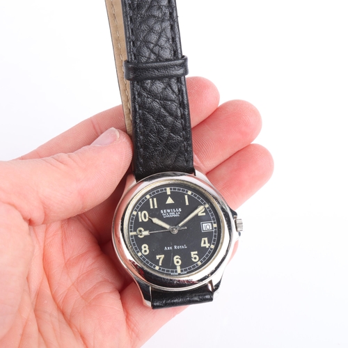 2037 - SEWILLS - a stainless steel Ark Royal military style automatic wristwatch, mat black dial with lumin... 