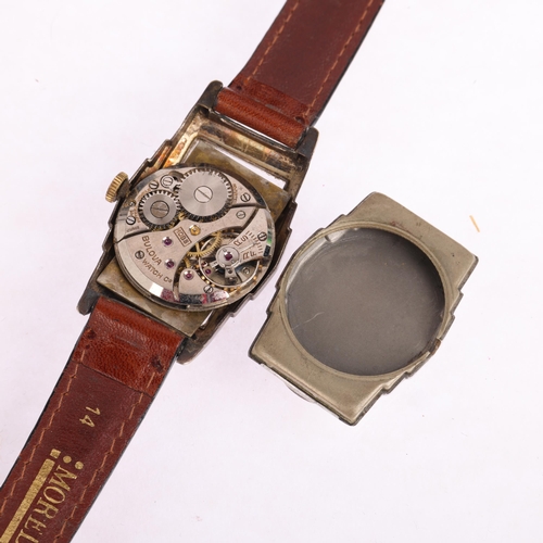 2044 - BULOVA - an American gold plated stainless steel mechanical wristwatch, circa 1940s, silvered dial w... 