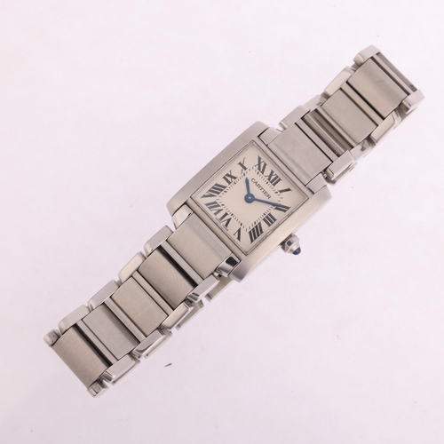 2047 - CARTIER - a lady's stainless steel Tank Francaise quartz bracelet watch, ref. 2384, silvered dial wi... 