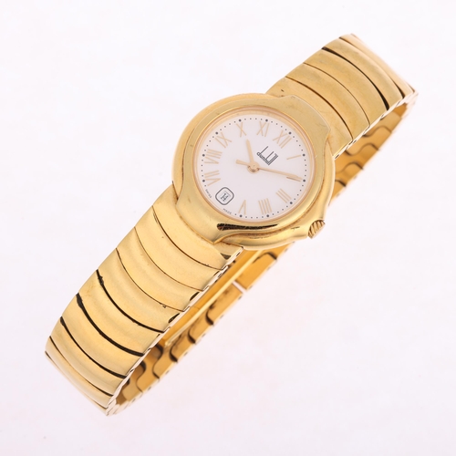 2050 - DUNHILL - a lady's gold plated stainless steel Millennium quartz bracelet watch, ref. 8000, white di... 