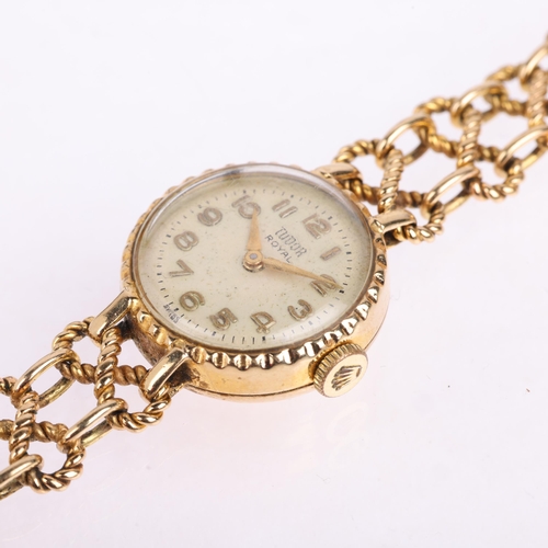 2057 - TUDOR - a lady's Vintage 9ct gold Royal mechanical bracelet watch, circa 1960s, silvered dial with g... 