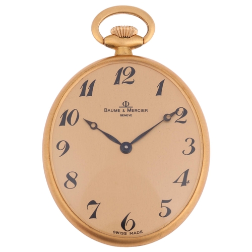 2063 - *WITHDRAWN* BAUME & MERCIER - a Swiss 18ct gold oval open-face keyless pocket watch, champagne dial ... 