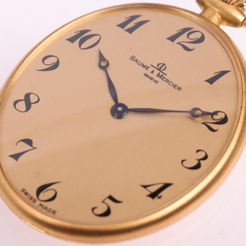 2063 - *WITHDRAWN* BAUME & MERCIER - a Swiss 18ct gold oval open-face keyless pocket watch, champagne dial ... 