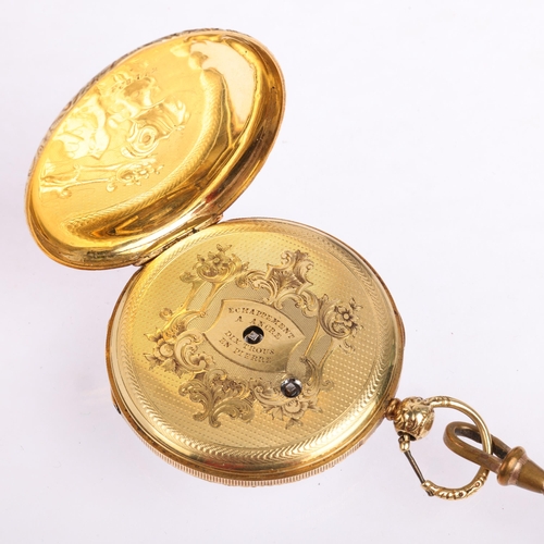 2064 - A 19th century open-face key-wind pocket watch, white enamel dial with Roman numeral hour markers, b... 