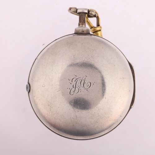 2065 - An early 19th century silver pair-cased open-face key-wind verge pocket watch, by T Strong of London... 