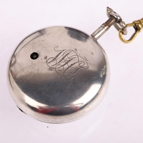 2065 - An early 19th century silver pair-cased open-face key-wind verge pocket watch, by T Strong of London... 