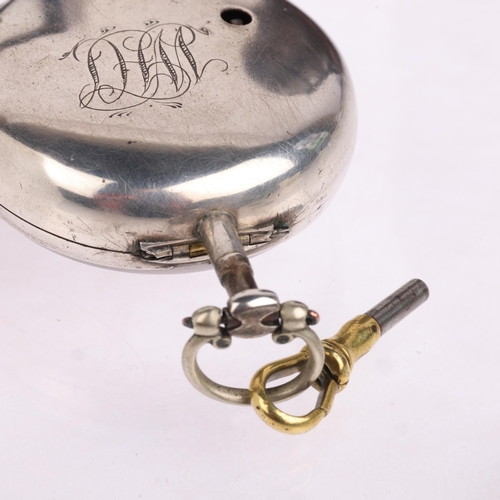 2065 - An early 19th century silver pair-cased open-face key-wind verge pocket watch, by T Strong of London... 