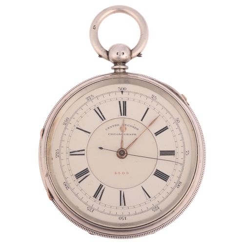 2066 - A 19th century silver open-face centre seconds chronograph doctor's type key-wind pocket, by E Wise ... 