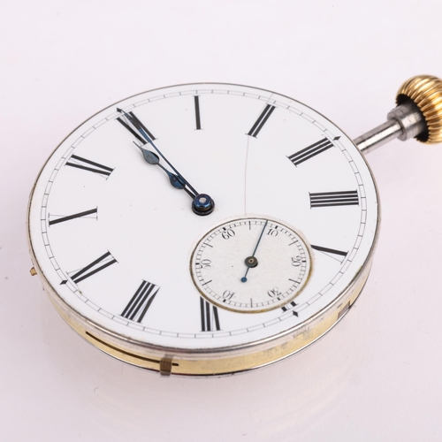 2067 - A 19th century keyless minute repeater pocket watch movement, circa 1880s, white enamel dial with Ro... 