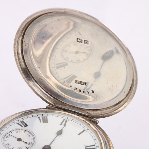 2069 - An early 20th century silver keyless full hunter pocket watch, by Equity Watch Co of Boston, white e... 