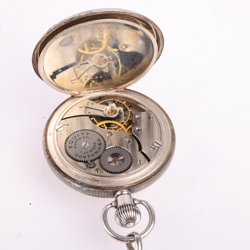 2069 - An early 20th century silver keyless full hunter pocket watch, by Equity Watch Co of Boston, white e... 