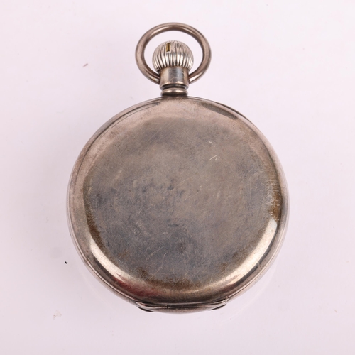 2070 - J W BENSON - an early 20th century silver open-face keyless pocket watch, white enamel dial with Ara... 