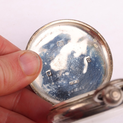 2070 - J W BENSON - an early 20th century silver open-face keyless pocket watch, white enamel dial with Ara... 