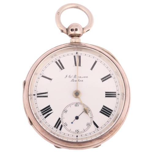 2071 - J W BENSON - a late 19th century silver open-face key-wind pocket watch, white enamel dial with Roma... 