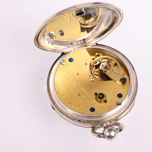 2071 - J W BENSON - a late 19th century silver open-face key-wind pocket watch, white enamel dial with Roma... 