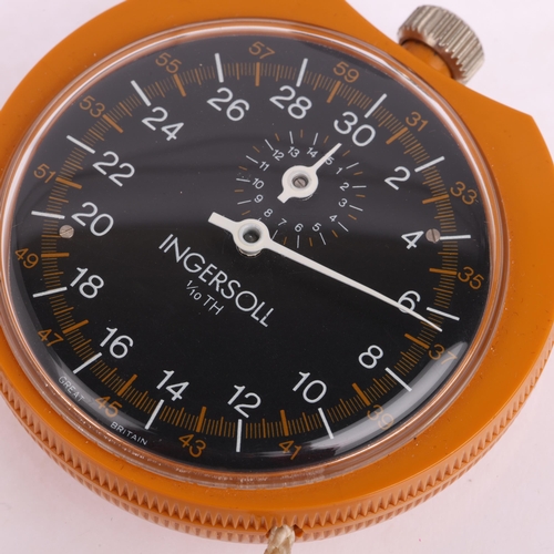 2072 - INGERSOLL - a Vintage orange plastic 1/10th second rally timer stopwatch, circa 1970s, black dial wi... 