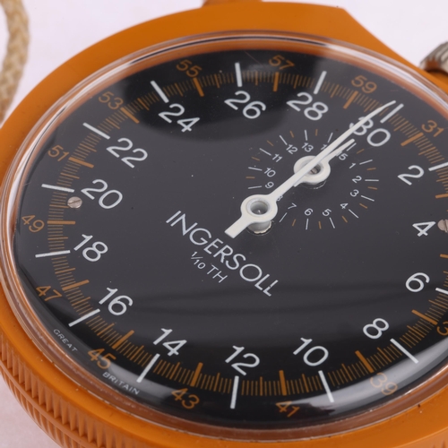 2072 - INGERSOLL - a Vintage orange plastic 1/10th second rally timer stopwatch, circa 1970s, black dial wi... 