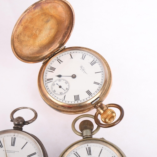 2073 - 3 pocket watches, including Waltham gold plated full hunter, and E Fehrenback silver example (3)