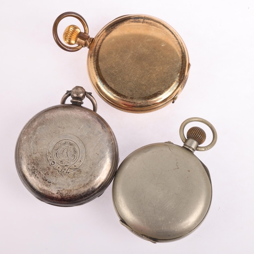 2073 - 3 pocket watches, including Waltham gold plated full hunter, and E Fehrenback silver example (3)