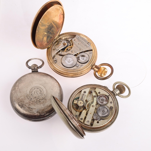 2073 - 3 pocket watches, including Waltham gold plated full hunter, and E Fehrenback silver example (3)