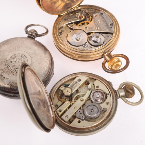 2073 - 3 pocket watches, including Waltham gold plated full hunter, and E Fehrenback silver example (3)