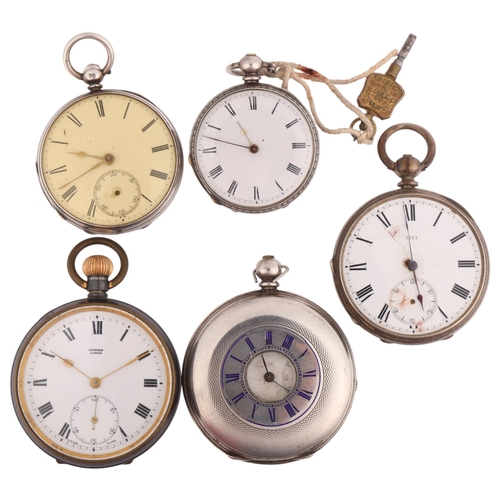 2074 - Various pocket watches, including silver half hunter, and 19th century silver examples (5)